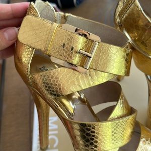 Michael Michael Kors Gold Axton Leather Embossed Platform Heels